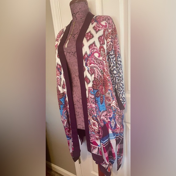 Chico's Women's Floral Plaid Paisley mixed print Ruana Wrap Kimono Boho Size S/M - Picture 6 of 12